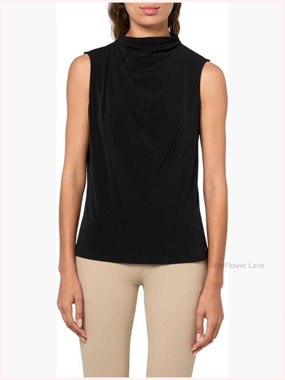 Long Sleeve Suiting Blouse, V-Neck, Mandarin Collar, Stretch, Dry Clean